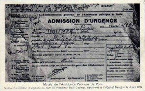 Paul DOUMER, certificat d'admission à l'hôpital Beaujon | Delcampe